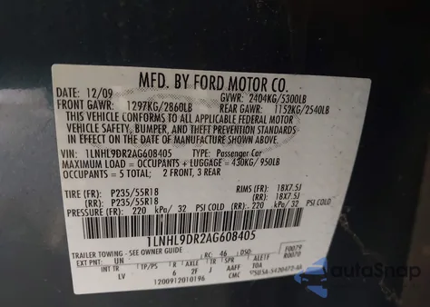 2010 Lincoln Mks from USA, damaged, VIN 1LNHL9DR2AG608405